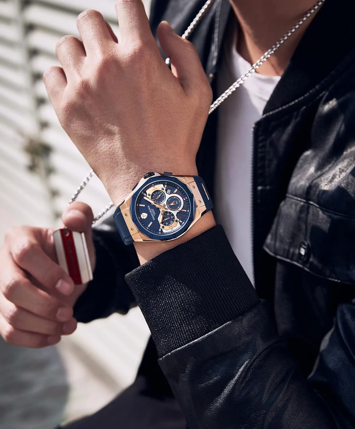 Fashion Luxury 50M Waterproof Chronograph Wrist Watches for Men with Silicone Strap role persevere Stainless Steel Case Paras Crown Mens Watches 
