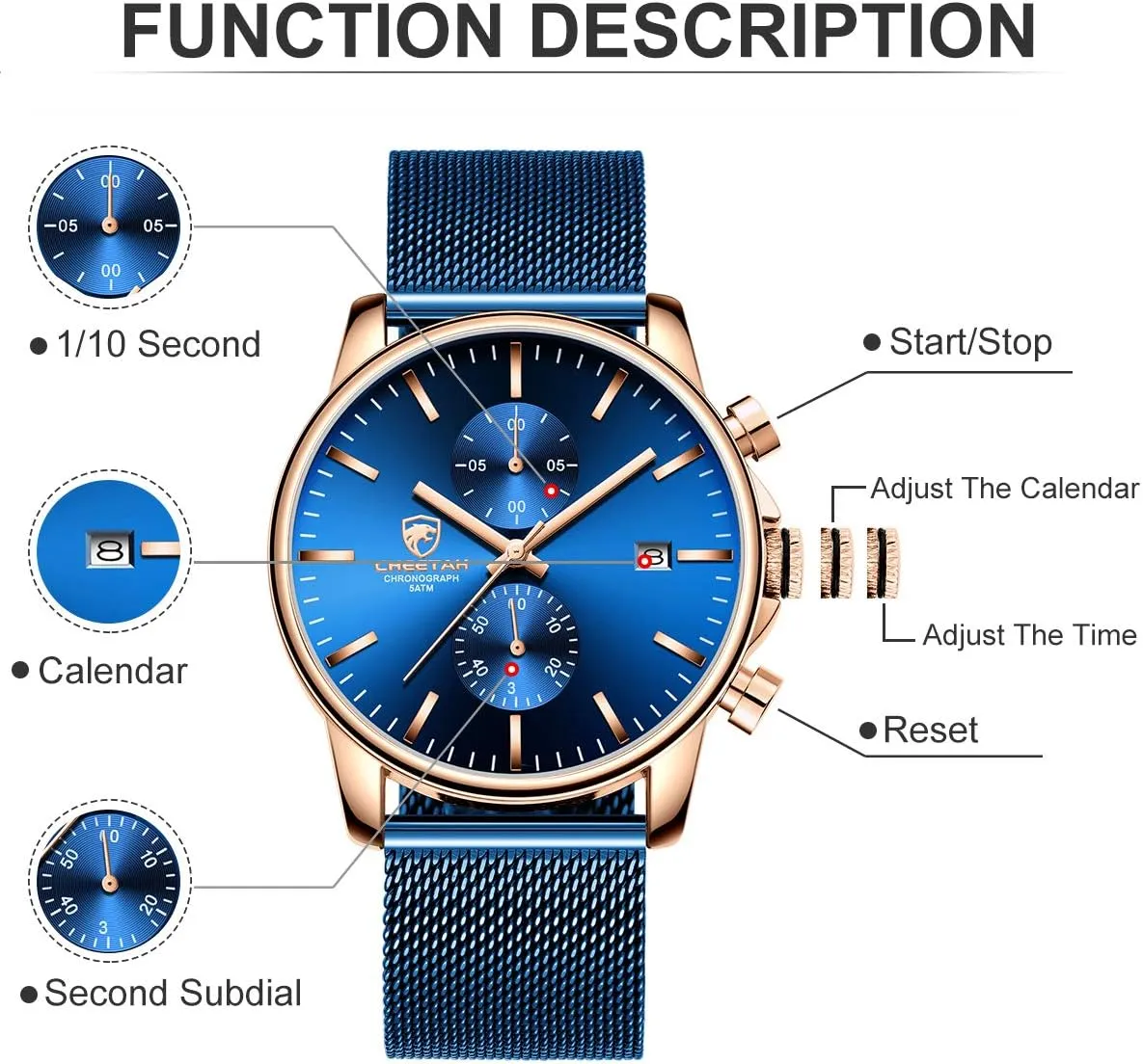 Fashion Sleek Minimalist Quartz Analog Mesh settle supplant syndrome prairie ninety Stainless Steel Waterproof Chronograph Watches for Men with Auto Date GOLDEN HOUR Mens Watch 