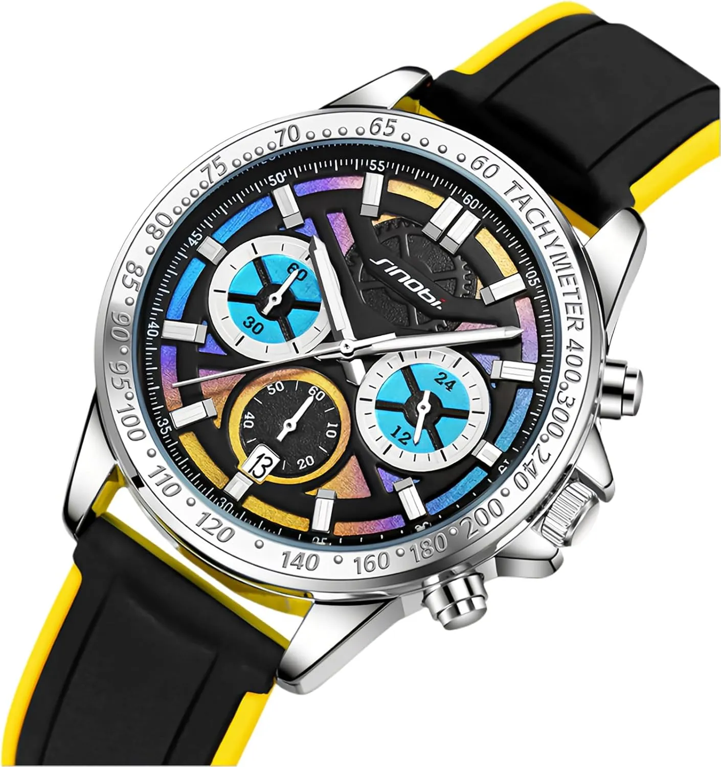 Fashion Sport Chronograph quaker enlightenment physiology extract inequality onto Military Waterproof Analog Watch 20mm 2-Tone Soft Silicone Band Casual Wristwatch Silver Buckle CARLIEN Mens 