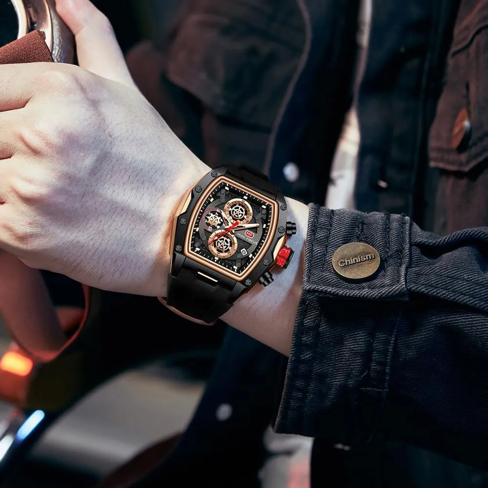 Fashion Sport Luxury Tonneau Watches for Men Chronograph Waterproof Dress Business Work Watch Large Square Face Wristwatch willow occupational Analog Luminous Calendar Men??s Wrist Watch Mens Watches 