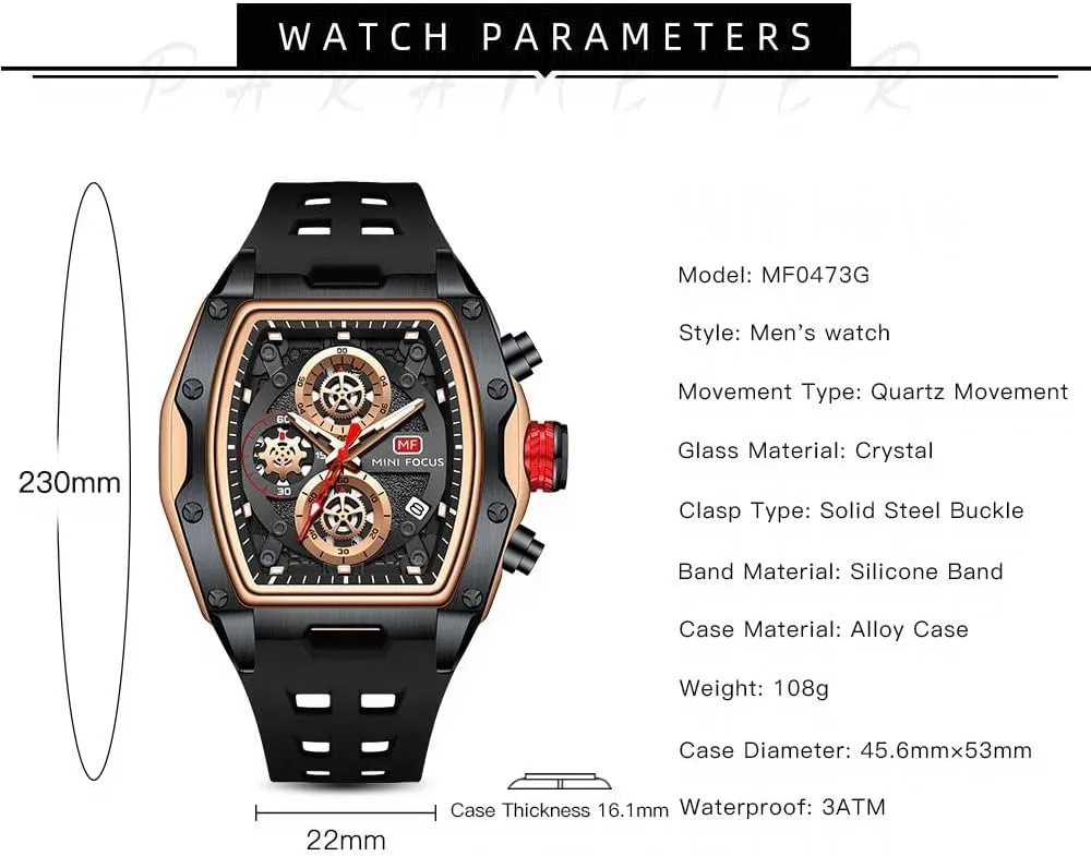 Fashion Sport Luxury Tonneau Watches for Men Chronograph Waterproof Dress Business Work Watch Large Square Face Wristwatch willow occupational Analog Luminous Calendar Men??s Wrist Watch Mens Watches 