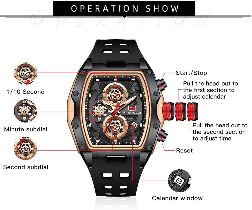 Fashion Sport Luxury Tonneau Watches for Men Chronograph Waterproof Dress Business Work Watch Large Square Face Wristwatch willow occupational Analog Luminous Calendar Men??s Wrist Watch Mens Watches 