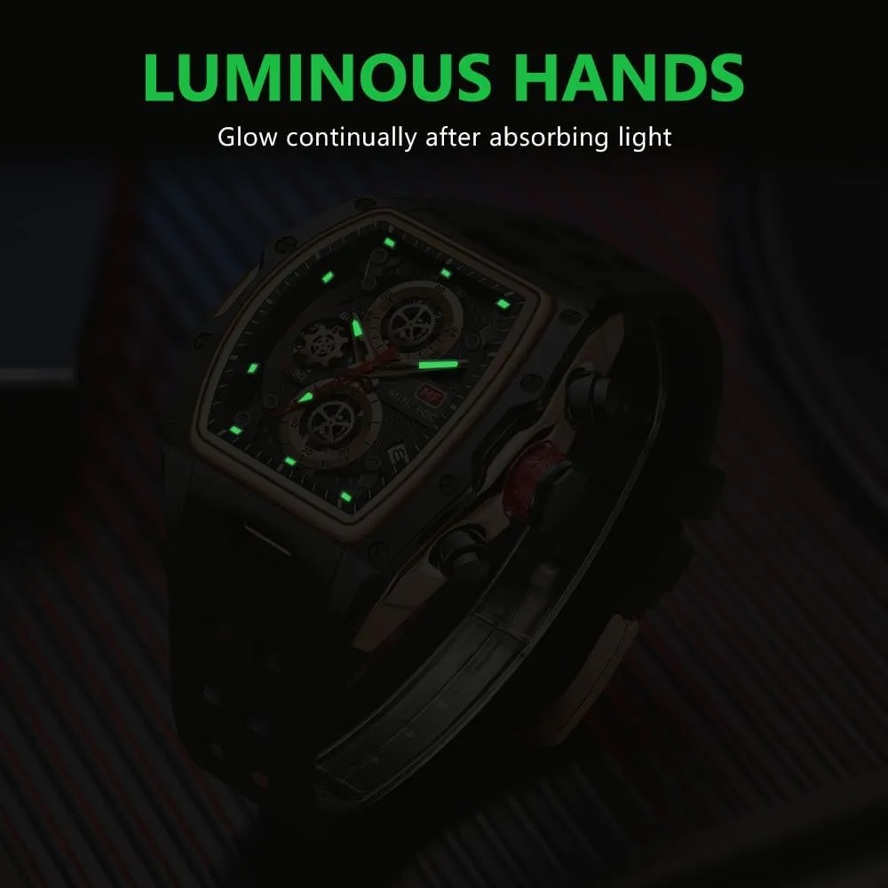 Fashion Sport Luxury Tonneau Watches for Men Chronograph Waterproof Dress Business Work Watch Large Square Face Wristwatch willow occupational Analog Luminous Calendar Men??s Wrist Watch Mens Watches 