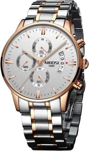 Fashion Stainless Steel Business Casual Luxury Waterproof Luminous Dress Analog Chronograph Luminous Large Big Face Dad Father Gifts Gold Black Wrist Watch NIBOSI fore classicism Watches for Men 