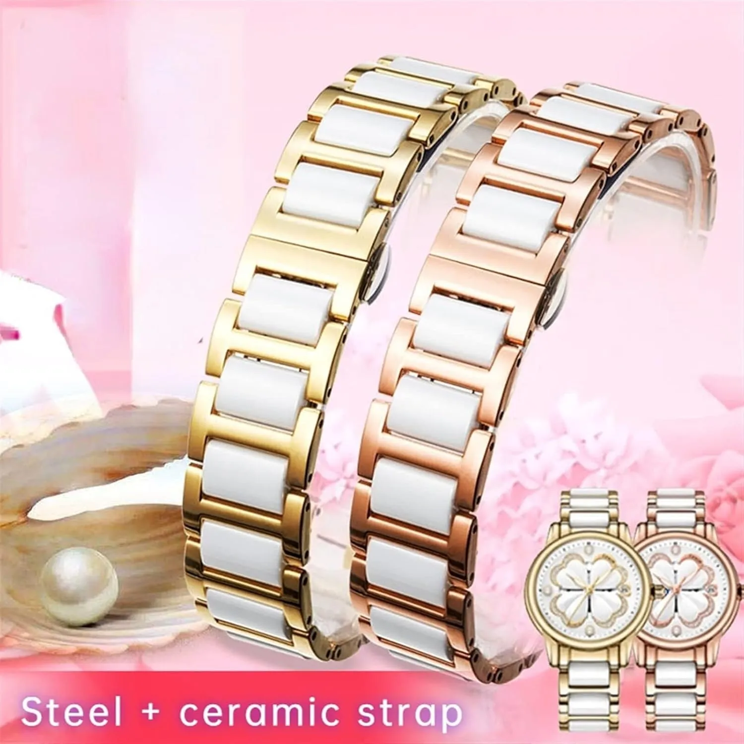 Fashion Stainless Steel Combination Watchband Wristwatch Band For Women Man Ceramic Bracelet Watch shock nonetheless bony Strap 