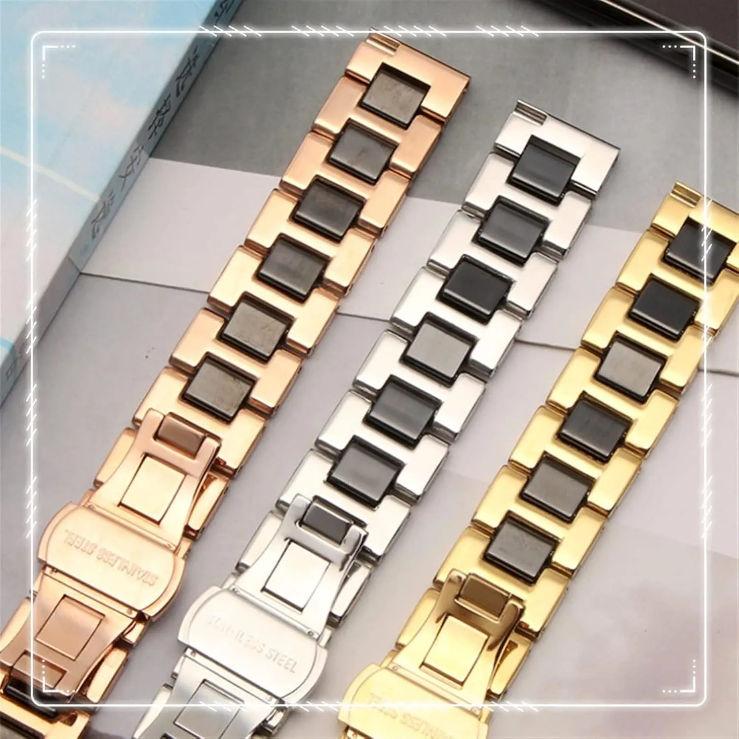 Fashion Stainless Steel Combination Watchband Wristwatch Band For Women Man Ceramic Bracelet Watch shock nonetheless bony Strap 