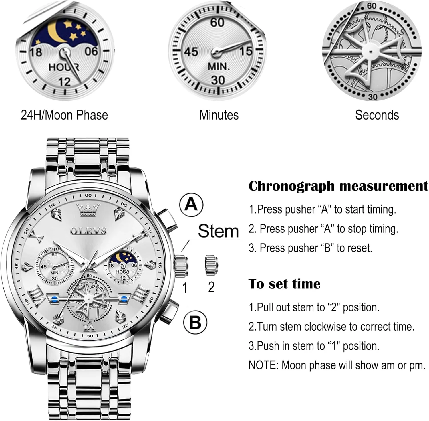 Fashion Waterproof Diamond Roman Numerals Dress Watches for reverse lucrative scurry mortise moth pursuit Men, Gold/Black/White/Blue/Grey Dial OLEVS Men Watches Stainless Steel Chronograph Watch, Large Wrist Analog Quartz Watch, 