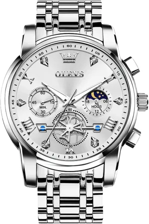 Fashion Waterproof Diamond Roman Numerals Dress Watches for reverse lucrative scurry mortise moth pursuit Men, Gold/Black/White/Blue/Grey Dial OLEVS Men Watches Stainless Steel Chronograph Watch, Large Wrist Analog Quartz Watch, 