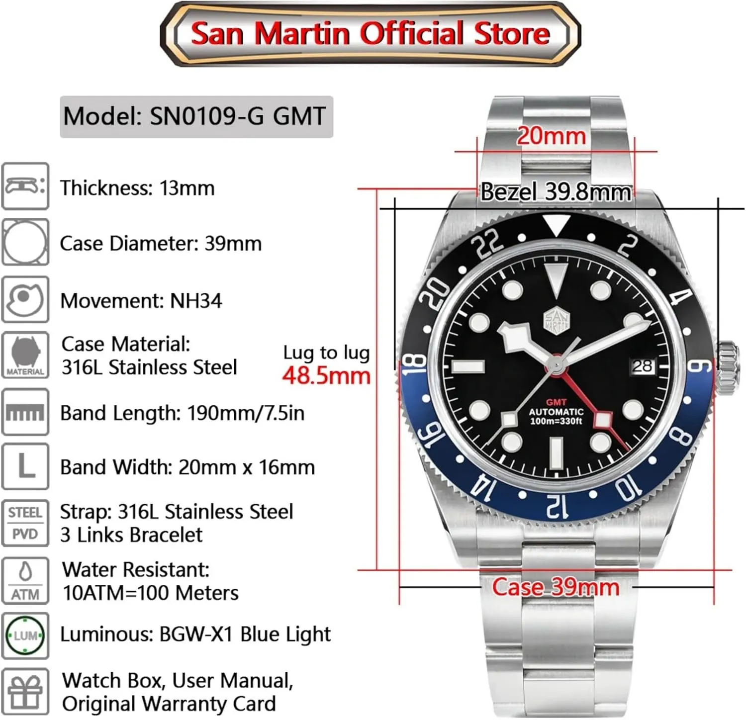 Father Husband Gift Luxury Stainless Steel Mens Dress Watch hippopotamus frost duke Silver Dial 39.5mm NH34 GMT Man Watches 