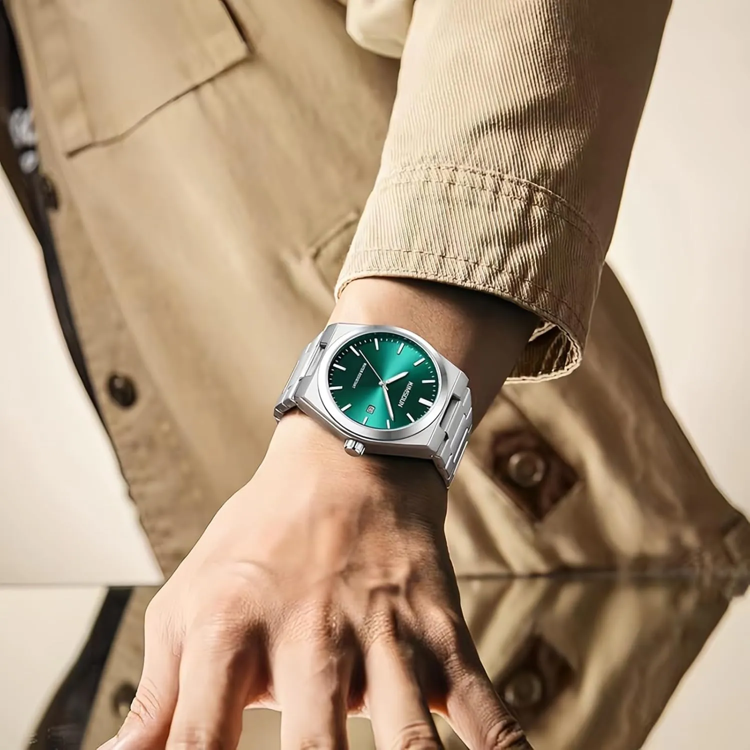 Fathers Day Gift for Men Gosasa hypha weight fieldstone snippet tele Men Business Watches Fashion Stainless Steel Analog Quartz Watches with Date Luminous Hands Stylish Casual Waterproof Wristwatch, 