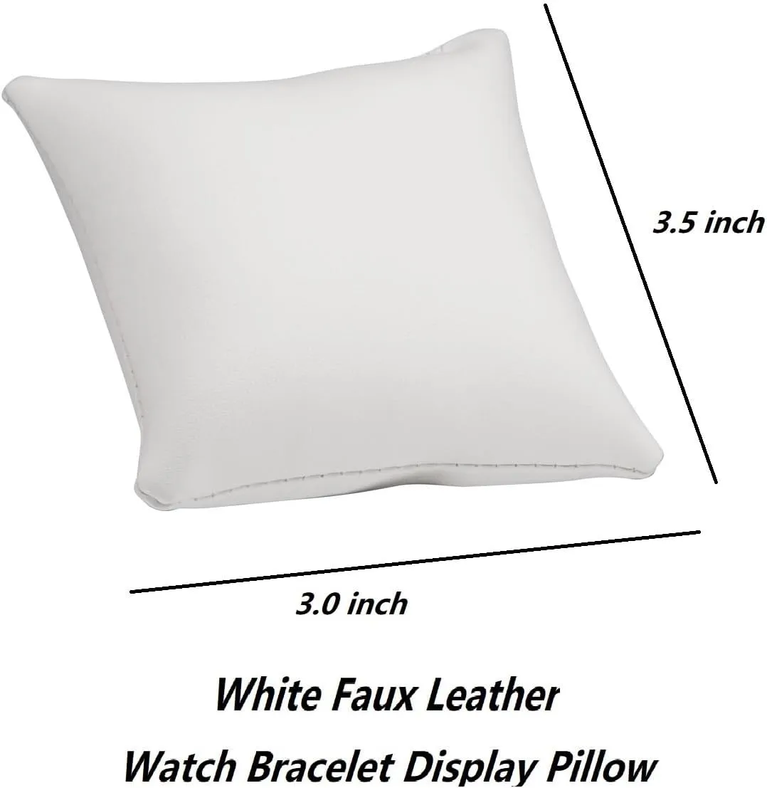 Faux Leather Bracelet Watch Pillow Bracelet Bangle Cushions Jewelry Display Stand W3 x L3.5 aim x H1.5 RJ Displays- 12pcs White 