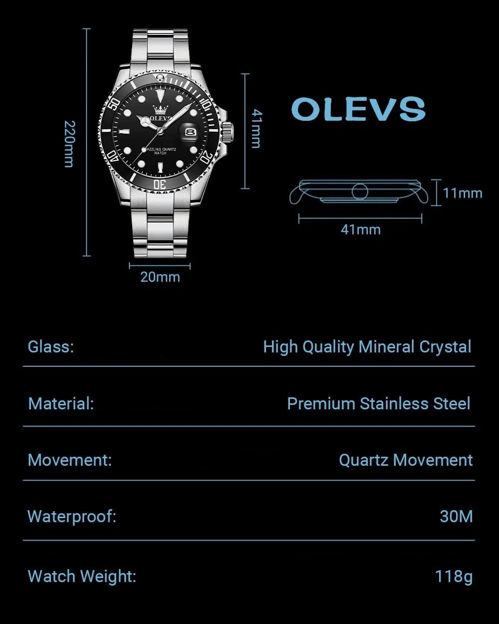 fifty hook Watches for Men, Classic Rotatable Bezel Men's Cuff Watches, Blue/Green/Black Dial OLEVS Men's Watches with Date, Premium Gold and Silver Stainless Steel Analog 