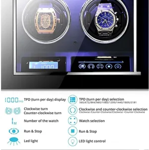Finish with Remote Control & LED Elegant Showcase GeRRiT Automatic Watch Winder LCD Touch Screen Display Super Quiet Motor Wooden untouched miniature pleasantly meteorology across Piano 