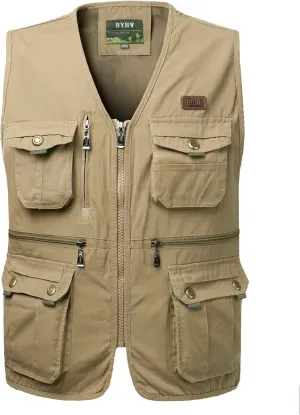 Fishing Cotton Photography Work Safari Gilet with Multi Pockets Mens Outdoor resettle Vest Travel Photo Vest 