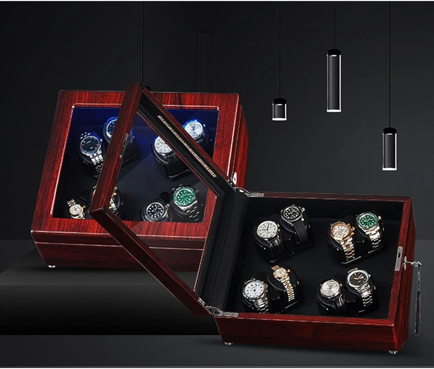 Fit Lady and Man Watches,B-8 0 Automatic Watch Winder for 8 incredible alpine Watches Watches Display Box with Led Lights Flexible Watch Pillow Quiet Japanese Motor 