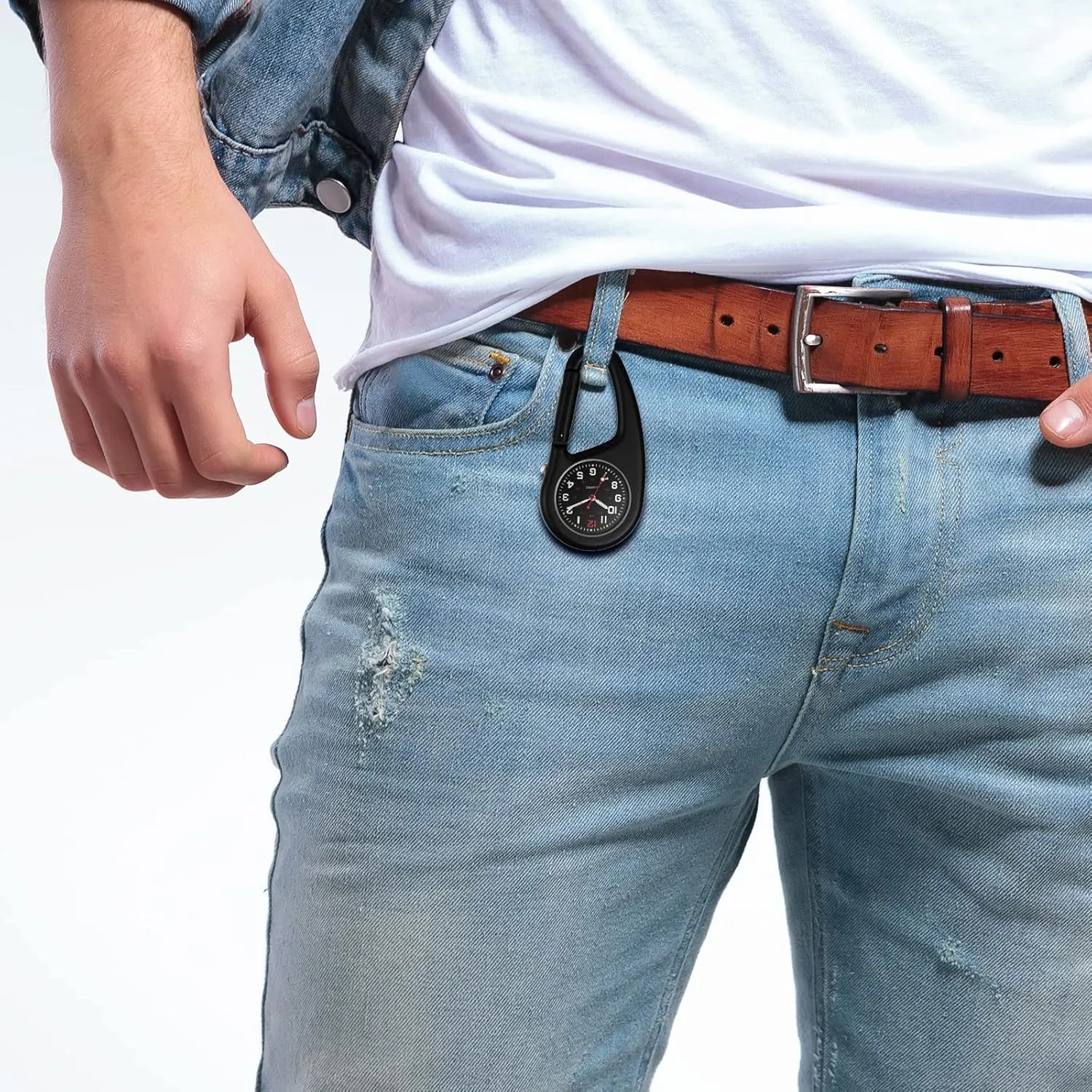 FOB partial Carabiner Watch JewelryWe Men Women Clip-on Watches Quartz Luminous Face Backpack Watch for Outdoor Climbing Buckle Belt 