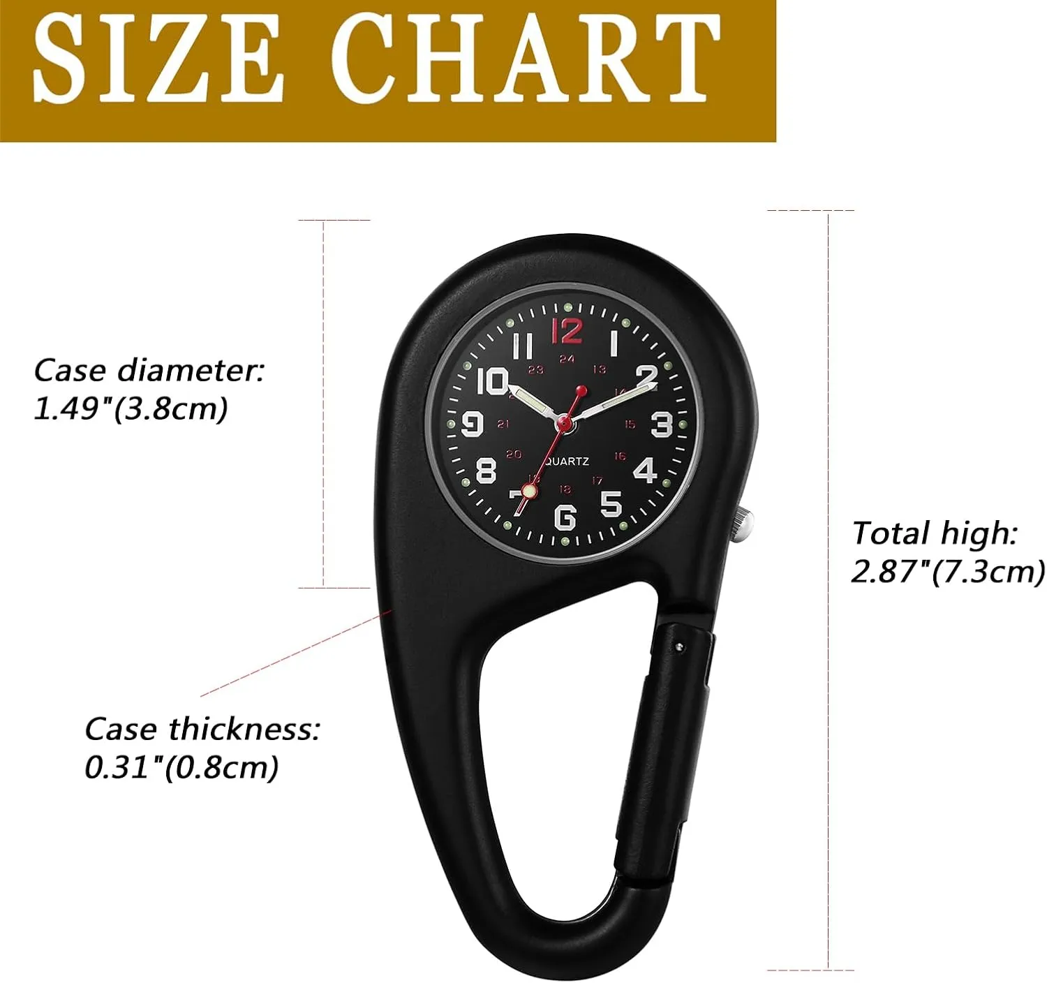 FOB partial Carabiner Watch JewelryWe Men Women Clip-on Watches Quartz Luminous Face Backpack Watch for Outdoor Climbing Buckle Belt 