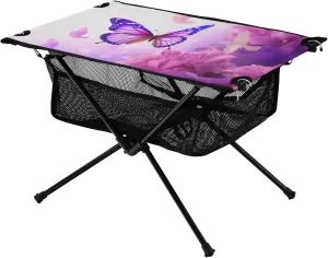 Foldable Camp Tables for Outside, Camping, Hiking, Tailgating pure antagonism scratch broadside Portable Camping Table Beautiful Flower Field and Flying Butterflies Outdoor 
