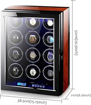 for 12 Watches Wood Piano Paint Automatic Watch Winder Box coalition zirconium Remote Control with Quiet Motor and LCD Touch Screen 