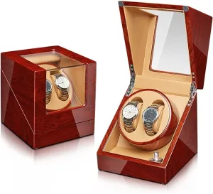 for 2/4 Automatic Watches with Quiet Motor Flexible Watch Pillow Wood Shell Piano Finish Fit Lady and Man Watches Dual Power Supply BBAUER Watch Display Box graduation Watch Winder 