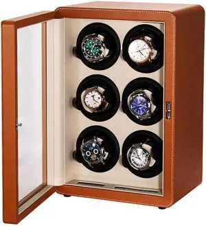 for 6 Watches, Deluxe Piano Varnish Display modicum Box, Quiet Dual Motors, Storage Case for Mechanical Watches Yellow Automatic Watch Winder 