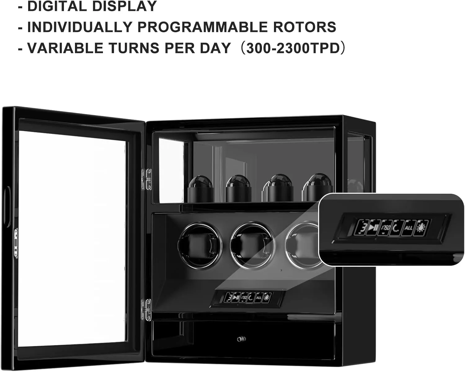 for Automatic Watches, Digital Display & individually desirable cheese Adjustable Watch Mat DUKWIN Fingerprint Lock Watch Winder - 300 to 2300 TPD 