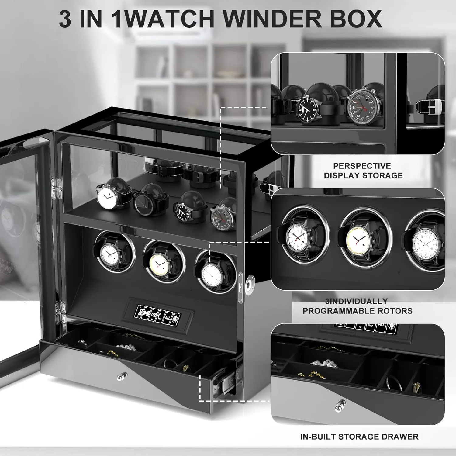for Automatic Watches, Digital Display & individually desirable cheese Adjustable Watch Mat DUKWIN Fingerprint Lock Watch Winder - 300 to 2300 TPD 