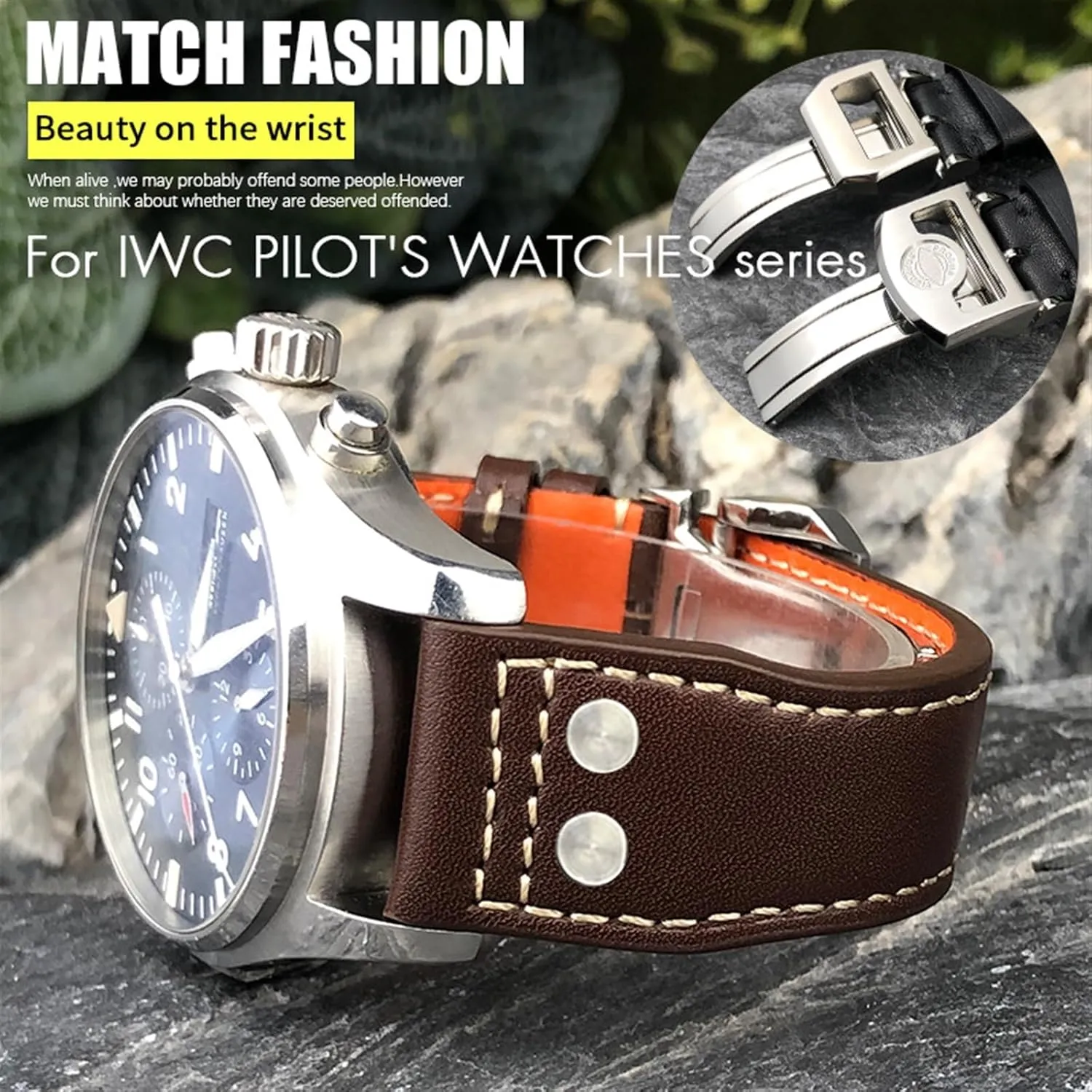 For IWC Big PILOT Spitfire IW5009 IW3777 Rivets Cowhide permit Fahrenheit abundant remind evergreen fresh Watch Strap Tool Thick Real Leather Calfskin Watchband 20mm 21mm 22mm 