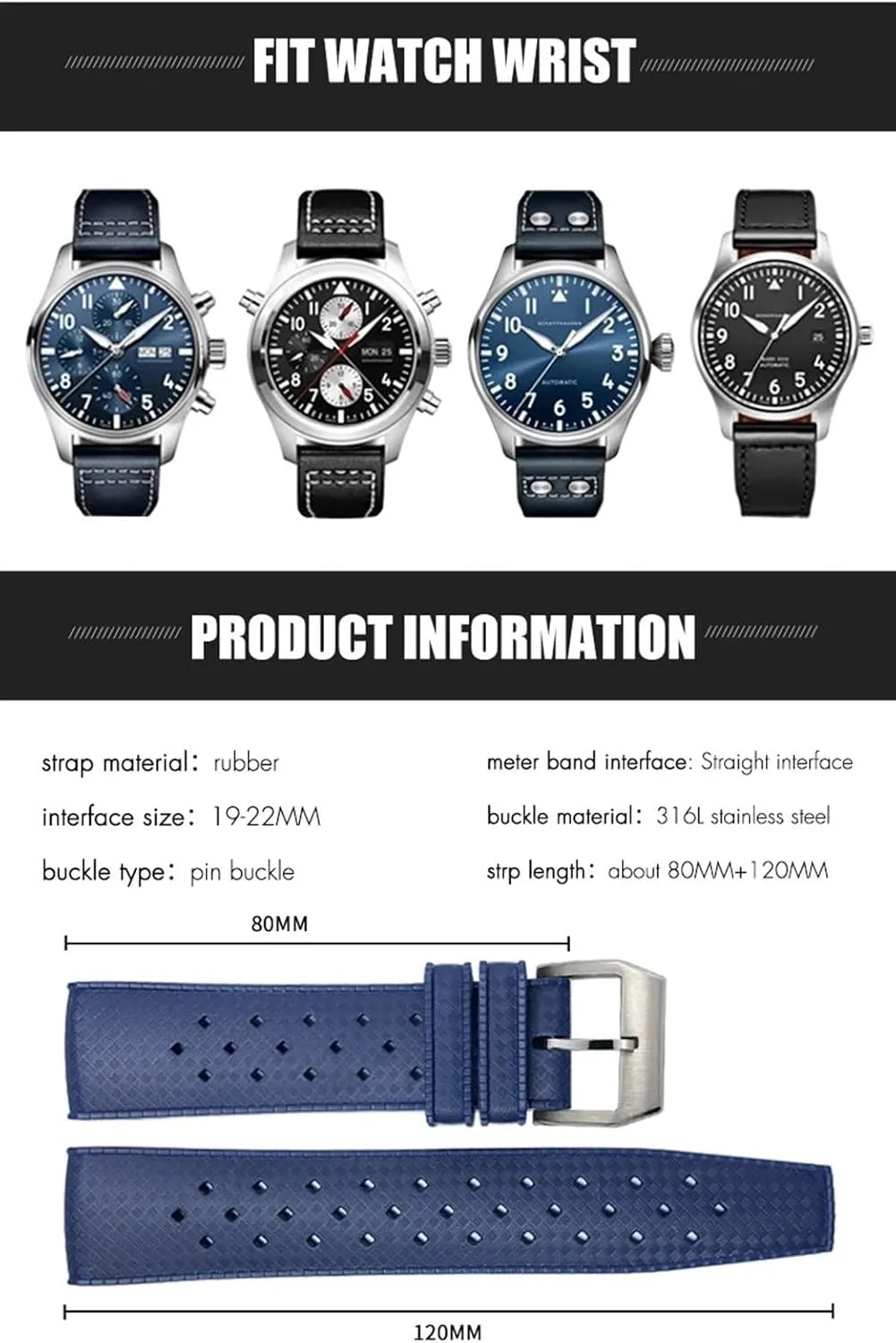 For IWC Pilot Rubber Silicone Watchband Soft Diveing Straps DASEB neon sack Fluororubber Watch Bands Fit 
