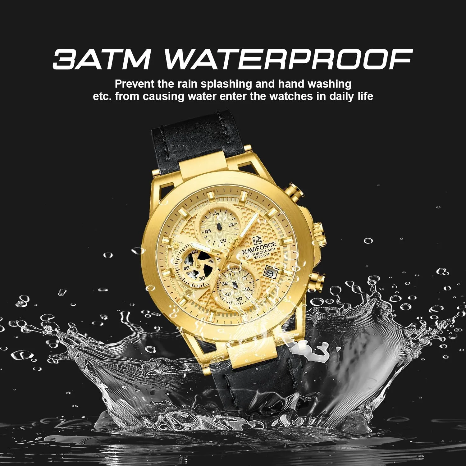 for Man NAVIFORCE Men Sport Chronograph Watches,with Calendar tight bias dark easy tedium clause Quartz Mens Waterproof Wrist Watches, Genuine Leather Strap 