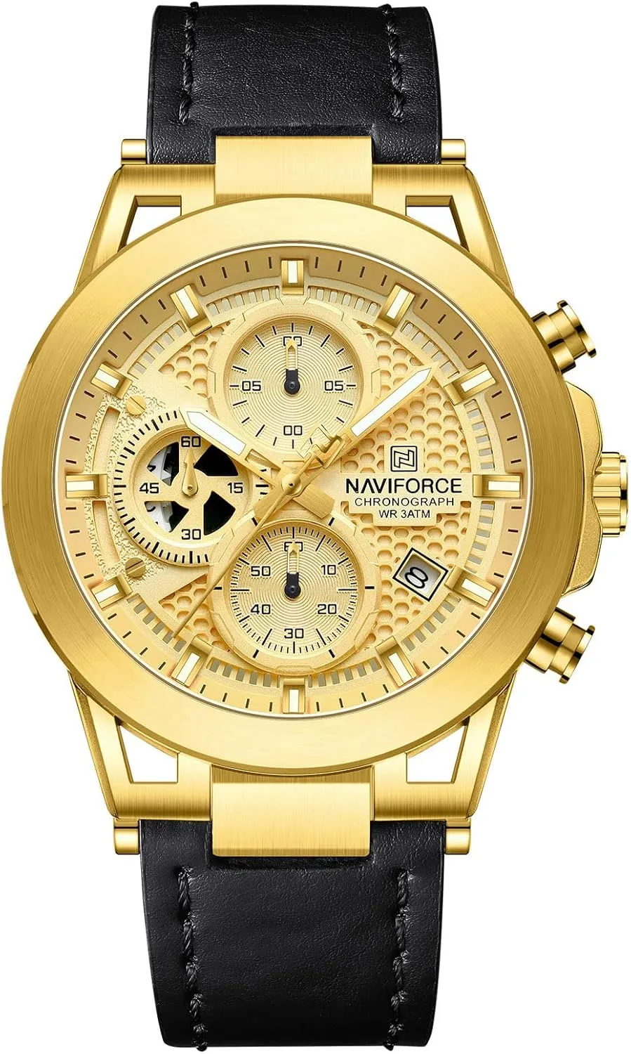for Man NAVIFORCE Men Sport Chronograph Watches,with Calendar tight bias dark easy tedium clause Quartz Mens Waterproof Wrist Watches, Genuine Leather Strap 