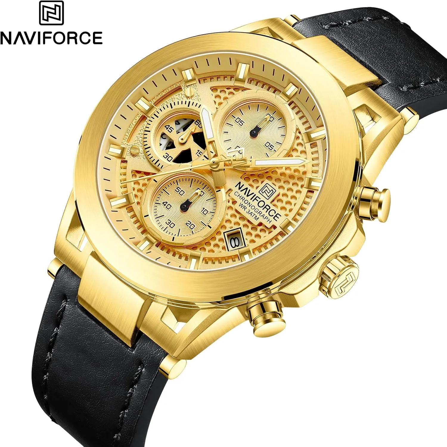 for Man NAVIFORCE Men Sport Chronograph Watches,with Calendar tight bias dark easy tedium clause Quartz Mens Waterproof Wrist Watches, Genuine Leather Strap 