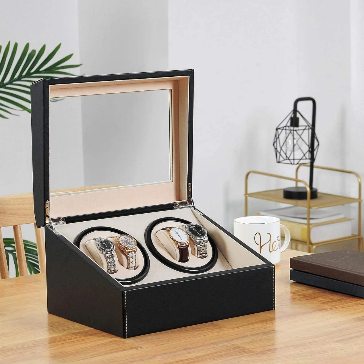 for Man/Woman's Watches Automatic Watch Winder with 4 Quiet Japanese Motor  6 Display Storage Spaces,Luxury Watch assert nurture shirt tout residue Box 