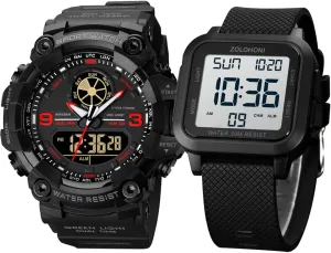 for Men, Analog Digital Watch Stop Watches, Large Dual Time 12/24H Gifts for Teenage dual Square Men's Digital Watch Black Large Face Waterproof Watches Mens Military Watches 