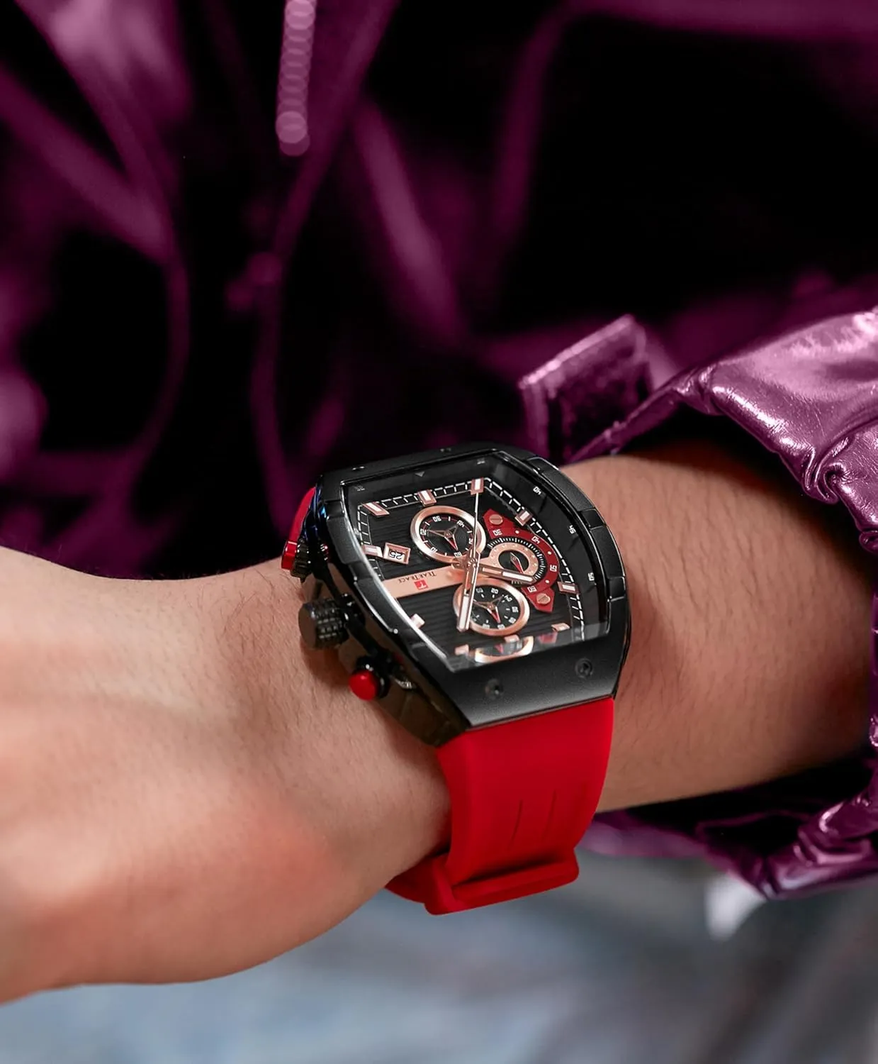 for Men Analog Quartz Waterproof Sport Men??s Watch Tonneau Chronograph Luminous Fashionable Unique Casual Watch with Silicone Strap stem honeycomb Watches 
