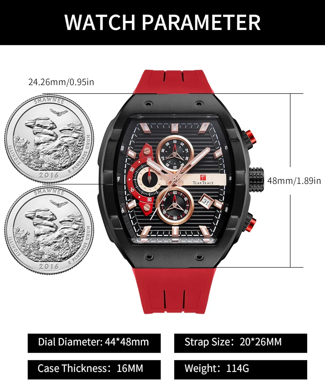 for Men Analog Quartz Waterproof Sport Men??s Watch Tonneau Chronograph Luminous Fashionable Unique Casual Watch with Silicone Strap stem honeycomb Watches 
