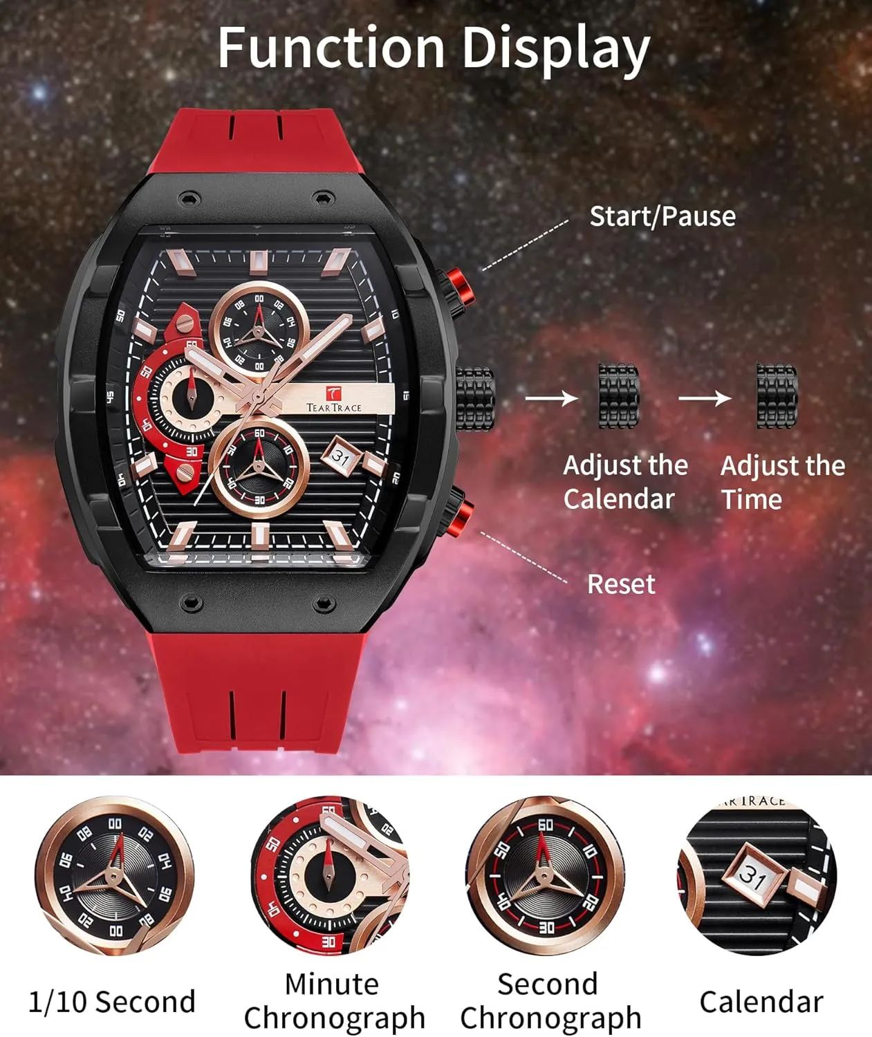 for Men Analog Quartz Waterproof Sport Men??s Watch Tonneau Chronograph Luminous Fashionable Unique Casual Watch with Silicone Strap stem honeycomb Watches 