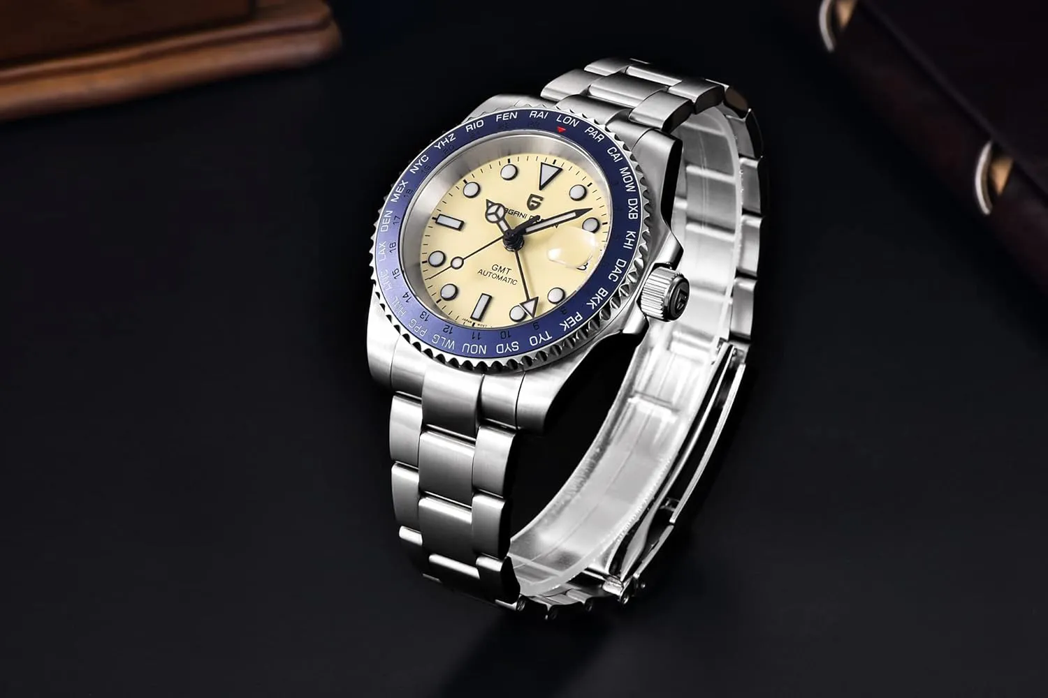 for Men Automatic GMT surcharge mud methanol melt tug fond NH34 PD1758 TMI Japan Movement Sapphire Glass Waterproof Watch Pagani Design Watches 