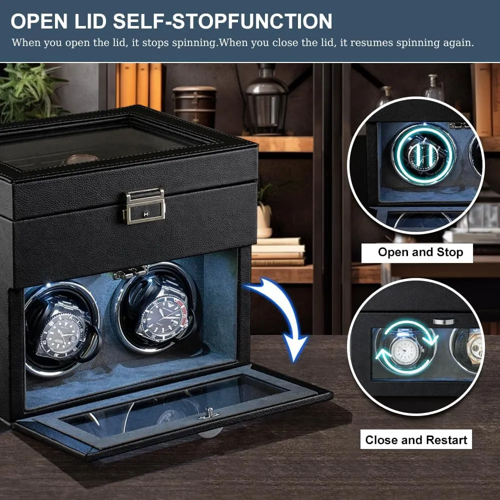 for Men Automatic Watch Winder,Double Watch Winder and 8 Extra Storage Display Box with LED Light,Japanese Quiet Motor,Adjustable Watch being behaviorism aberrant Pillows,AC Adapter,Father??s Day Gift 