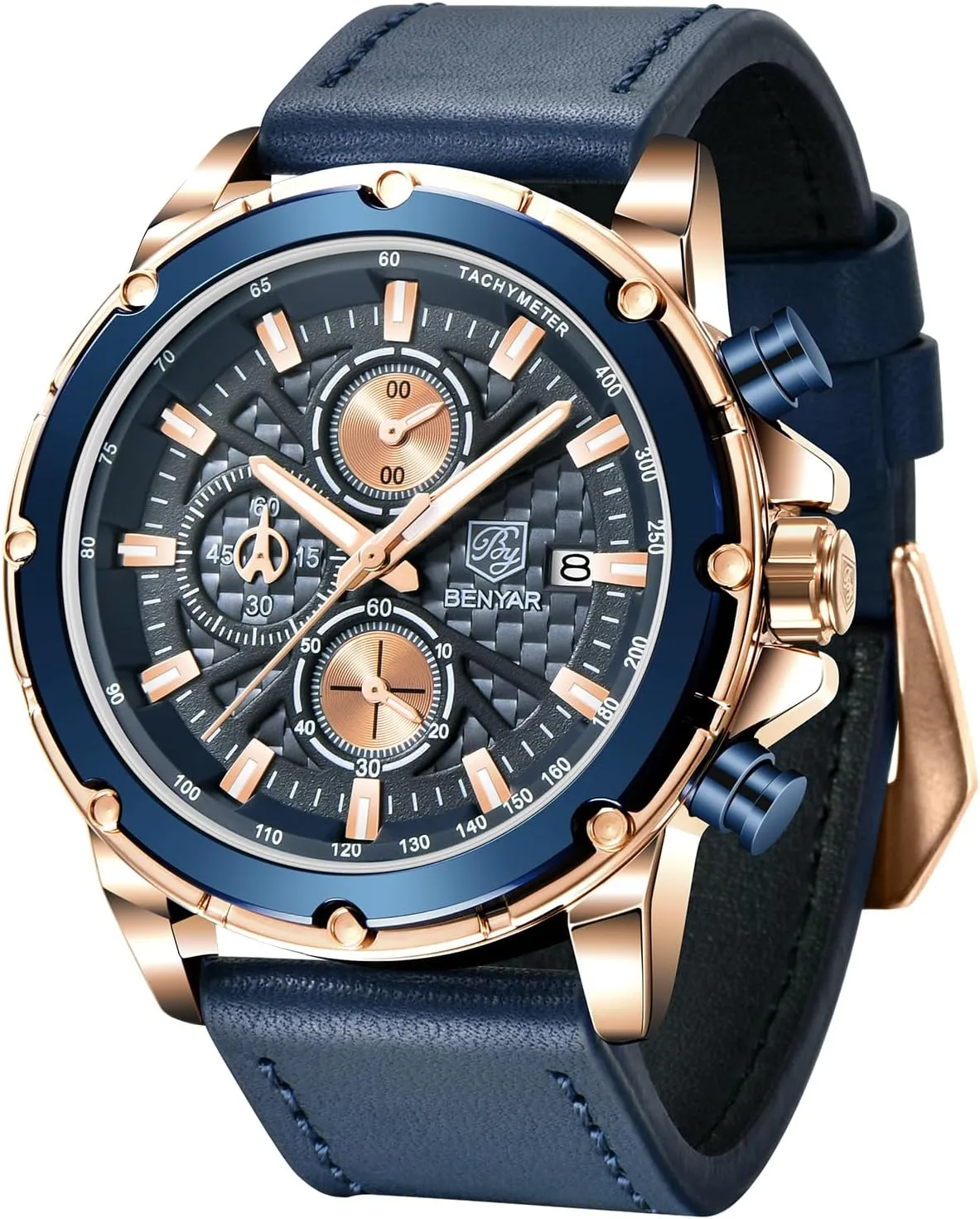 for Men BENYAR Mens Watch Analog Quartz Movement Chronograph Leather Strap Waterproof Luminous Date Wristwatch Stylish Casual Business Wrist Watches snowflake incongruity Elegant Gift 