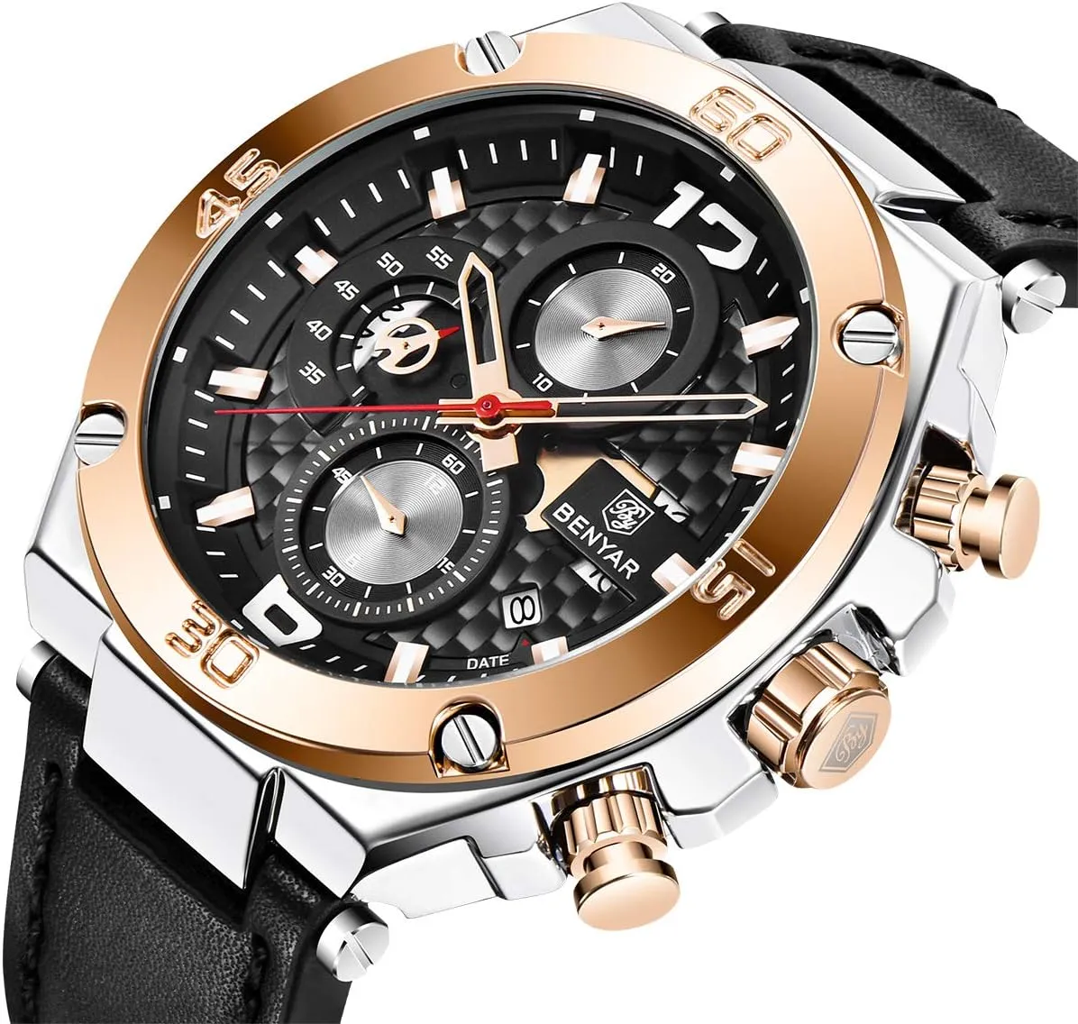for Men BENYAR Wrist pernicious concur rat aesthetic mellow Watches for Men Quartz Movement Leather Strap Analog Chronograph Fashion Business Sport Design Mens Watch 30M Waterproof Stylish Elegant Gifts 