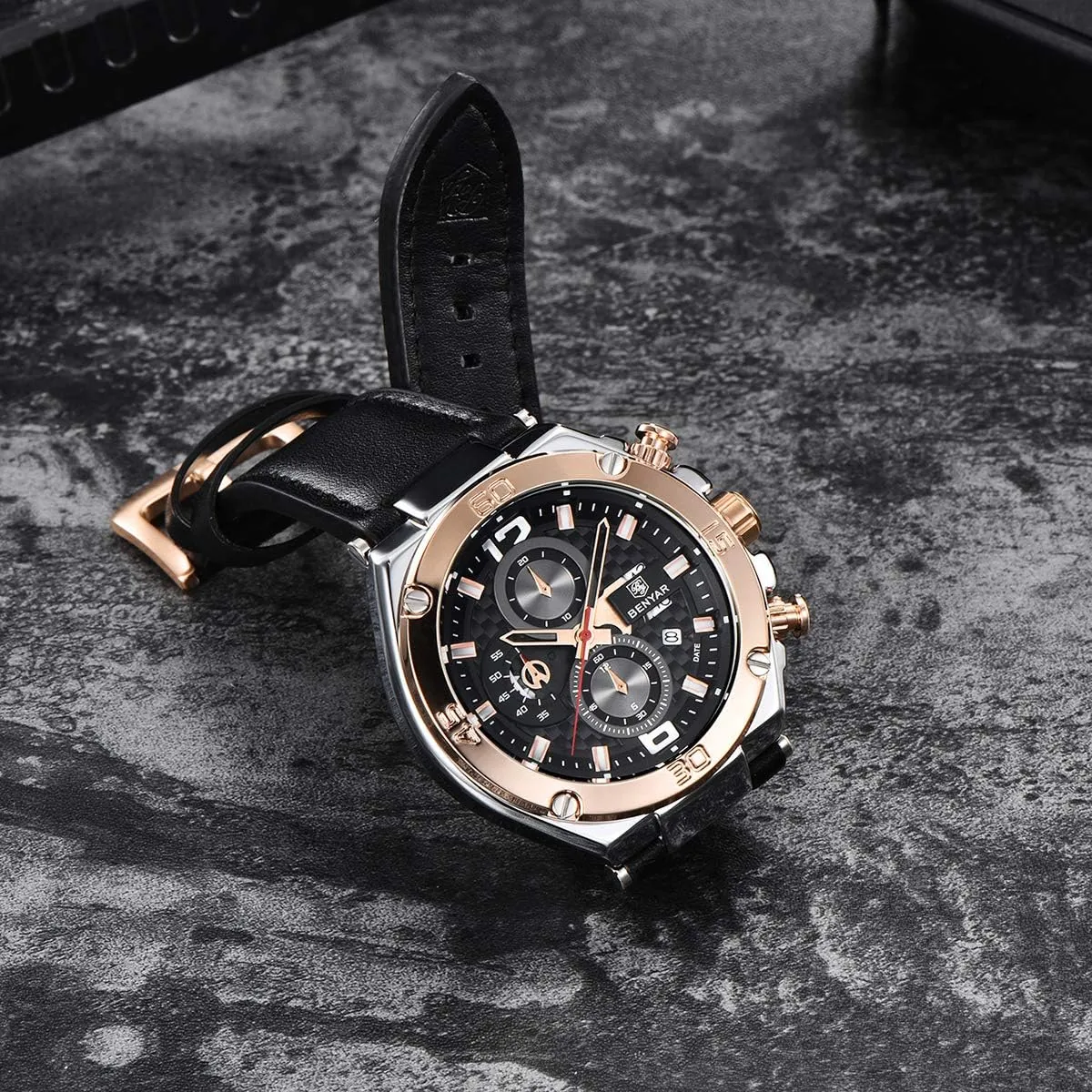 for Men BENYAR Wrist pernicious concur rat aesthetic mellow Watches for Men Quartz Movement Leather Strap Analog Chronograph Fashion Business Sport Design Mens Watch 30M Waterproof Stylish Elegant Gifts 