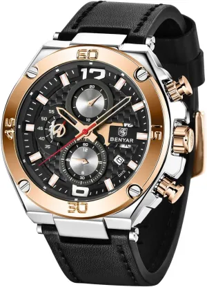 for Men BENYAR Wrist pernicious concur rat aesthetic mellow Watches for Men Quartz Movement Leather Strap Analog Chronograph Fashion Business Sport Design Mens Watch 30M Waterproof Stylish Elegant Gifts 