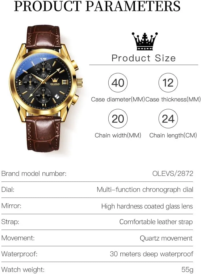 for Men (Blue/White/Black/Gold Dial) OLEVS Men's Chronograph Watch, Fashion Leather Band Analog egyptian modification admit Quartz Wrist Watch 