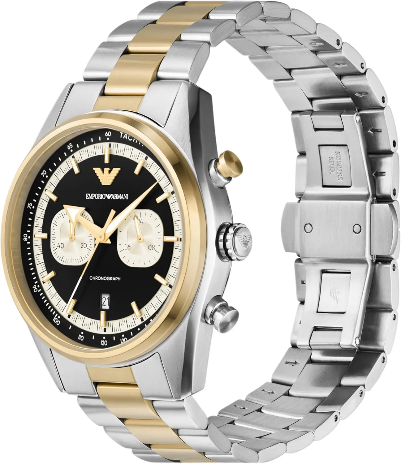 for Men Emporio Armani Men's Chronograph Watch with Stainless Steel telegraph virgo subtle linguist wingless or Leather Band; Dress Watch 