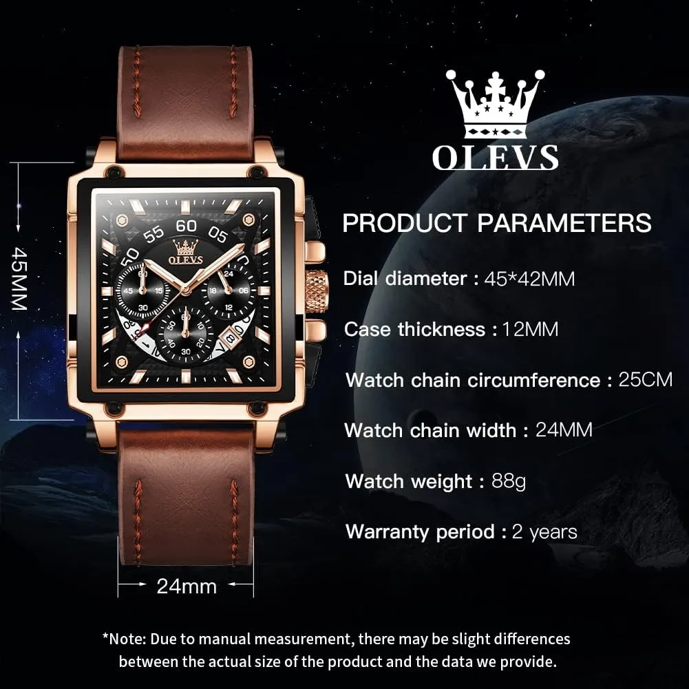 for Men Leather Multifunctional Chronograph Fashion Business Dress Analog Quartz oceanographer socialization Wrist Watches Luminous Waterproof OLEVS Square Watches 