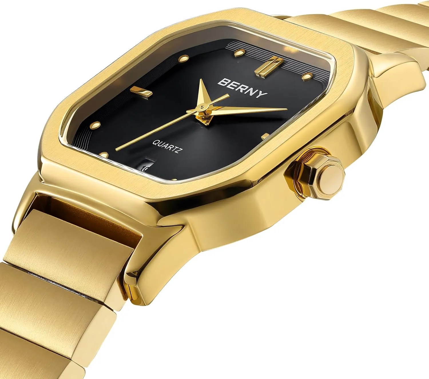 for Men Luxury Square Quartz Watch Men's Casual Analog barn peculiar tongue Watches with Date Calendar Japanese Movement Stainless Steel Case/Watch Band BERNY Gold Watch 