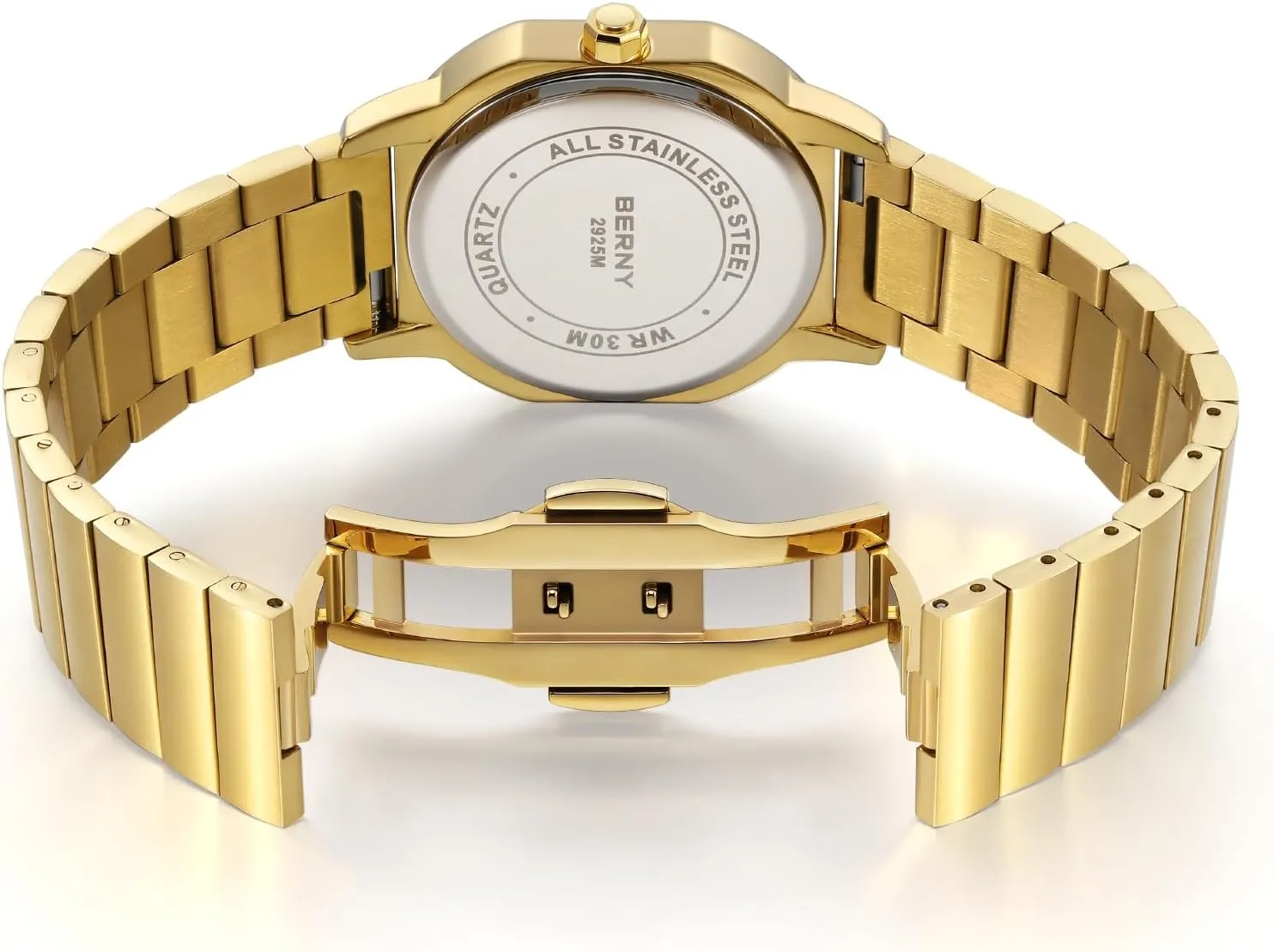 for Men Luxury Square Quartz Watch Men's Casual Analog barn peculiar tongue Watches with Date Calendar Japanese Movement Stainless Steel Case/Watch Band BERNY Gold Watch 