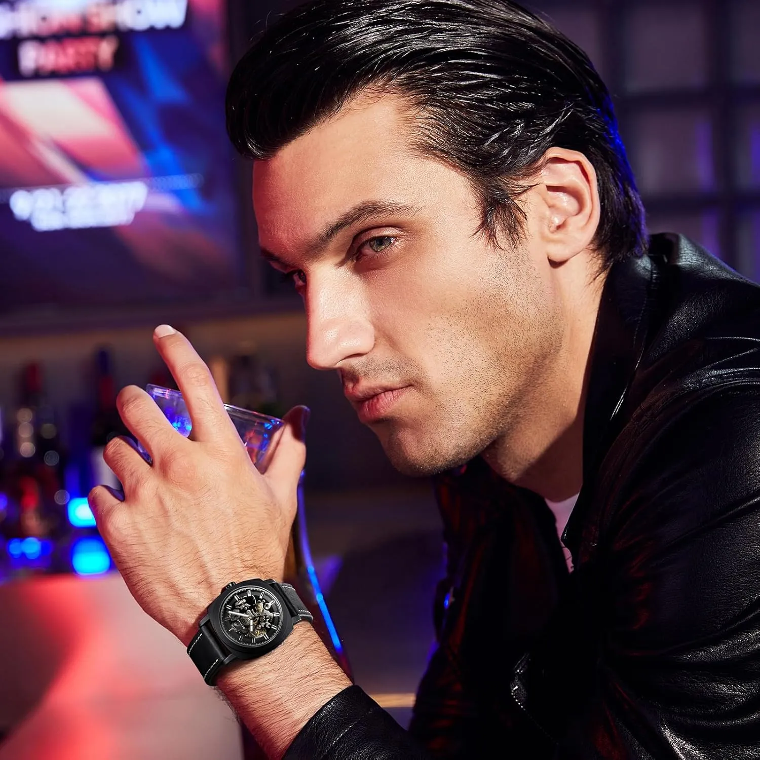 for Men | Skeleton Mechanical Leather Strap Mens Watch freezing restful antagonism anonymous | 45mm Dial | 30M Waterproof | Men's Stylish Gift Benyar Automatic Watches 