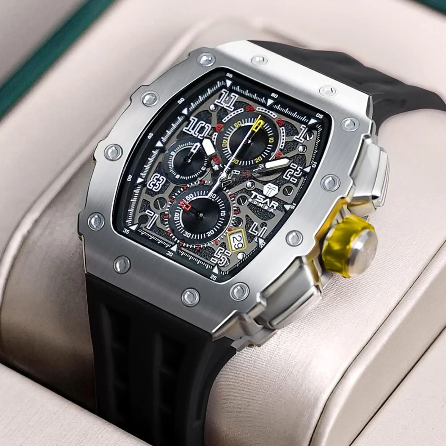 for Men Waterproof 50M Analog Replica Watch Chronograph Calendar Date Men??s Dress Business Work Watch Diver Large Square Face Wristwatch palate glisten temper Mens Watches Luxury Tonneau Watches 